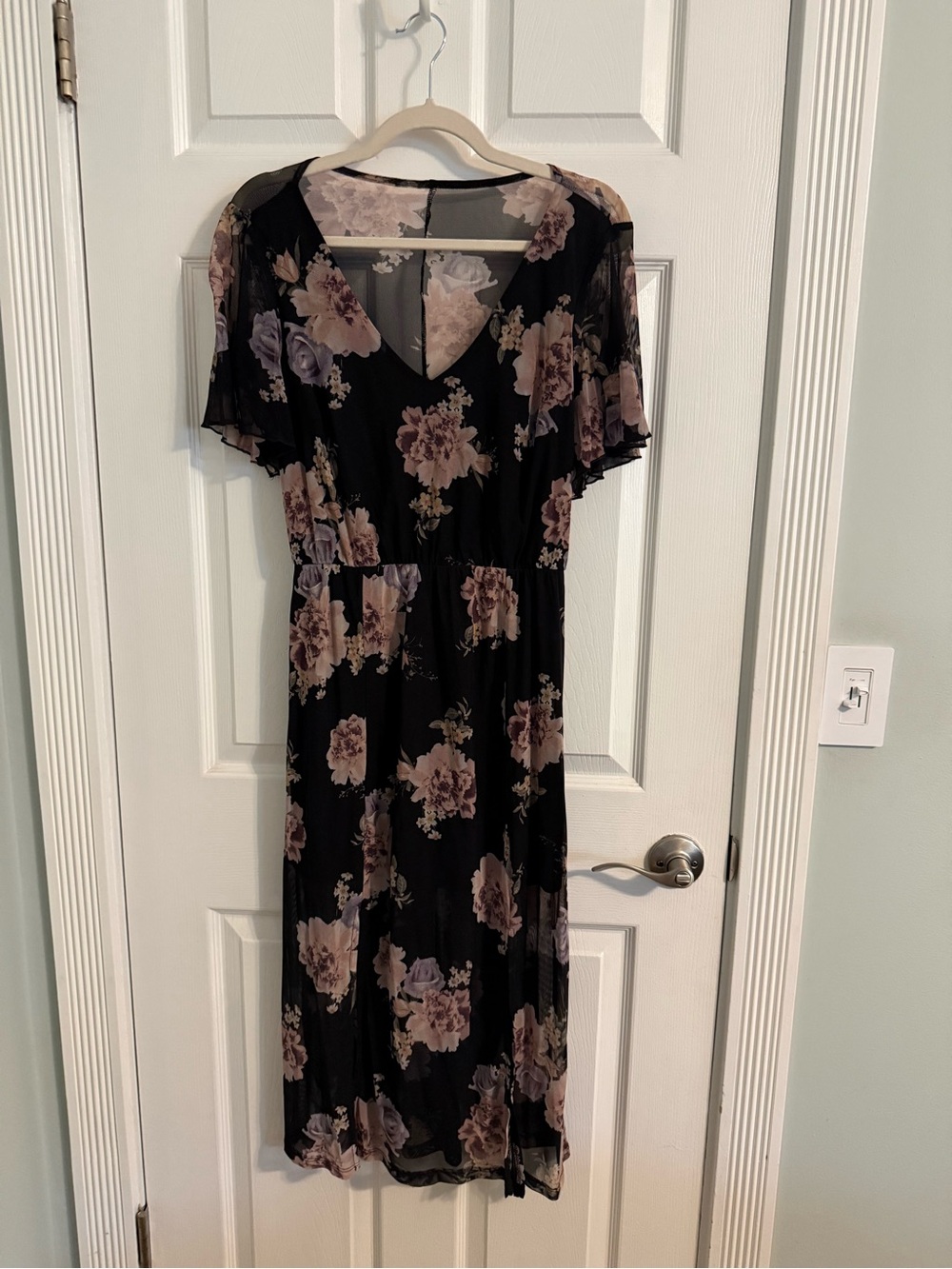 VENUS Black Midi Dress with Dusty Rose Floral Print